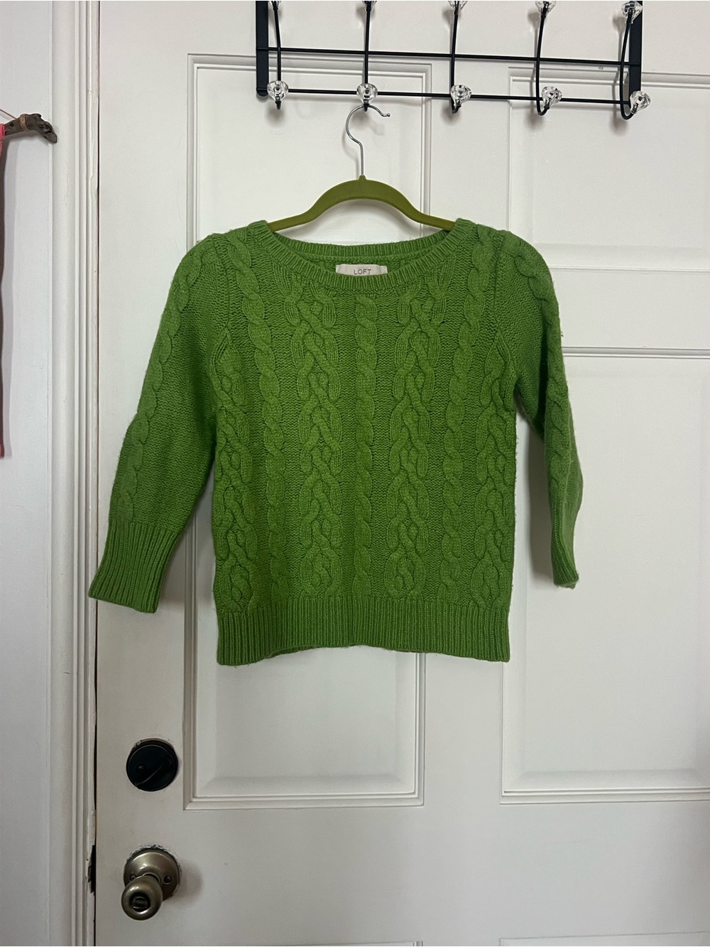 LOFT Green Cable Knit Sweater